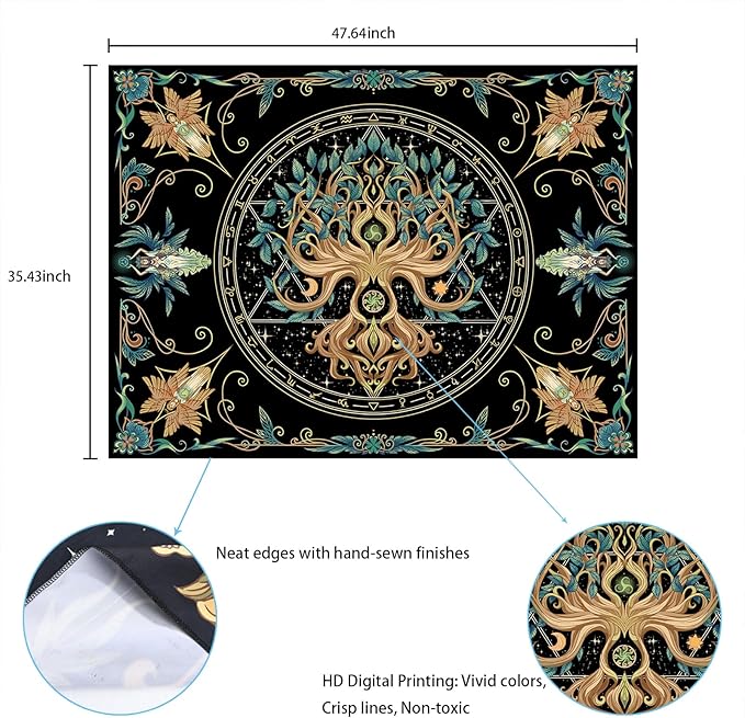 Natural Tree of Life Tapestry,Hippie Aesthetic Wall Tapestries, Psychedelic Aesthetic Decor, Large Tapestry for Bedrooms, Living Rooms, and Dorms-47.64x35.43 Inch
