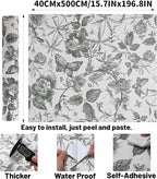 Drawers Liner Contact Paper for Dresser Peel and Stick Wallpaper Sketched Design 15.7x394in Self Adhesive Removable Green Maroon Rose Floral Butterfly Vintage Cabinet Shelf Renter Friendly
