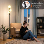 Fiqevs Upgraded Dimmable 3 Globe Mid Century Modern Floor Lamp, 3 x 3000K Warm Light LED Bulbs Included, Matt Black Standing Lamp with Sphere Glass Shade, Vintage Tall Lamp for Living Room, Bedroom