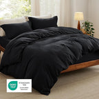 Bedsure Duvet Cover King Size with Fitted Sheet - 4 Pieces Prewashed Cotton-Like Extra Soft Bedding Set, Includes 1 Duvet Cover 104x90 Inches with Zipper Closure, 2 Pillow Shams, 1 Fitted Sheet, Black