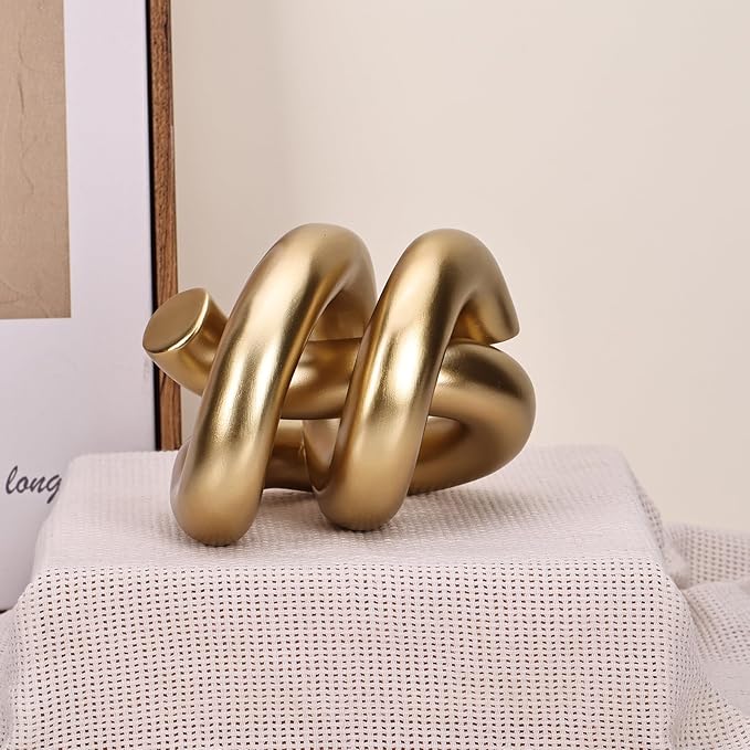 LCCCK Funky Abstract Gold Knot Knick Knacks - Gold Accent Decor for Coffee Table & Tv Stand, Modern Geometric Sculpture Scandinavian Minimalist Home Statue Decorative Objects Entryway Bookcase Book