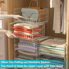 4-Tier Sliding Closet Organizers and Storage Shelves, Stackable Closet Shelf Organizer Basket Bins, Drawer Shelf Storage Container for Wardrobe Cupboard Kitchen Bathroom Office, White