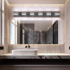 SOLFART Bathroom Light Feature Modern LED Dimmable Matt Black Bathroom Vanity Light 6 Lights Acrylic Vanity Light Over Mirror