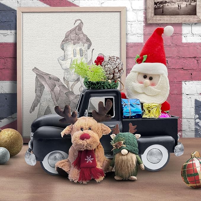 Farmhouse Black Truck Decor, Metal Pickup Farm Trucks Planter Car Model, Vintage Truck Christmas Decoration,Decorative Tabletop Storage