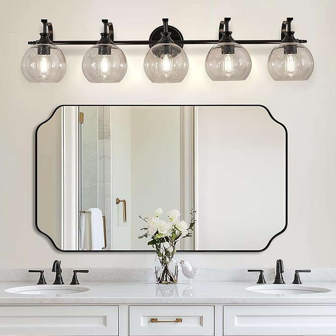 ANDY STAR Black Vanity Light, 5-Light Bathroom Light Fixture, 35" Large Bathroom Lighting Over Mirror, Industrial Wall Sconce, Perfect for Big Bathrooms, Double Vanities, Long-Length Elegant Design