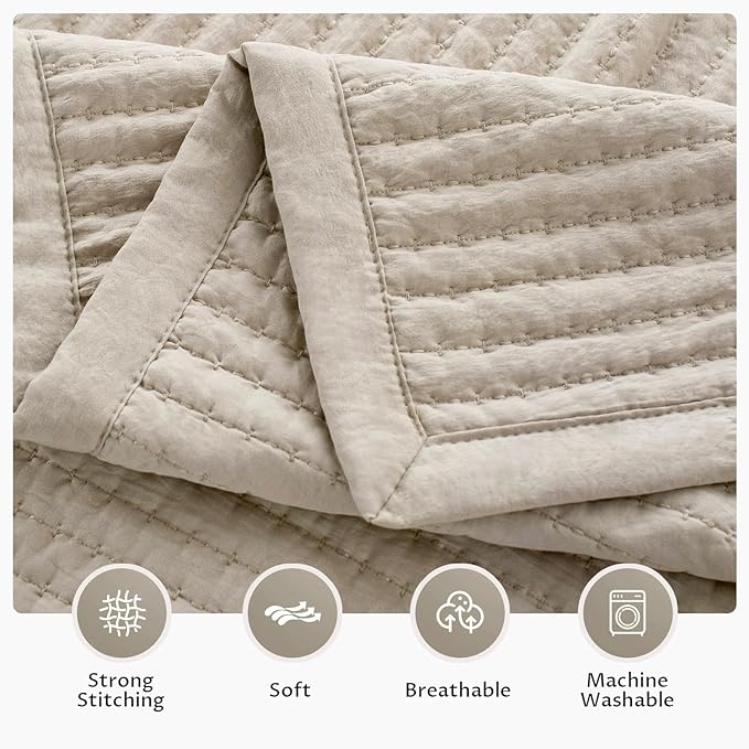 KASENTEX King XL Quilt Set 108"x98" – Soft Washed 3-Layer Lightweight Bedspread, Minimalist Nordic Design, All-Season Spring & Summer Quilt Set (1 Quilt + 2 Pillow Shams),Light Taupe