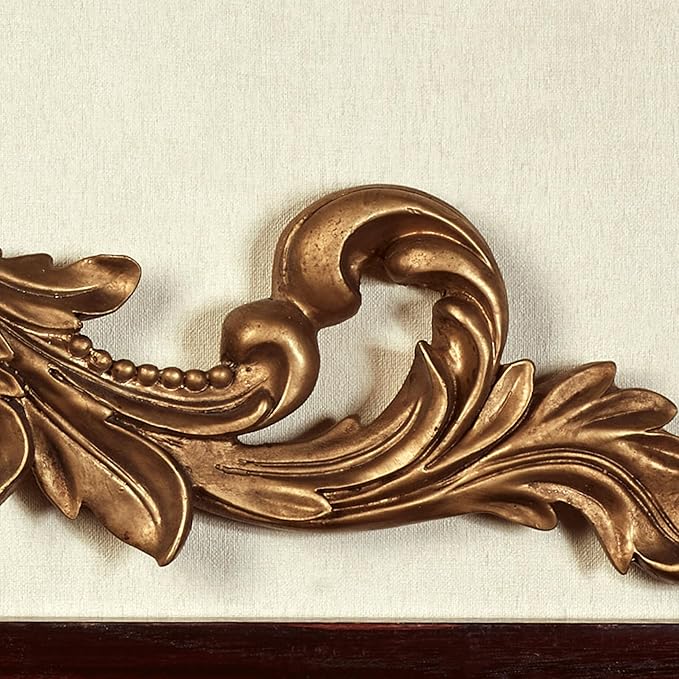 Salvatar Wall Art Topper | Large, Wide Doorway Design | Antique Aged Gold Metallic Finish | Openwork Acanthus Leaf Scrolls with Ornate Fleur De Lis | Hang Alone or Above A Door, Window, or Artwork