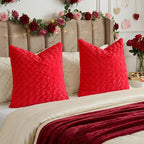 FUTEI Red Decorative Throw Pillow Covers 22x22 Inch Set of 2,Soft Solid Rose Swirl Textured Cushion Case,Valentine's Day Decor for Couch Living Room