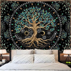 Faxdong Tree of LIfe Tapestry, Retro Aesthetic Art Sun Moon Star Leaves tapestries for Bedroom Vintage Nature Backdrop Decoration Living Room Dorm 60×80 inch