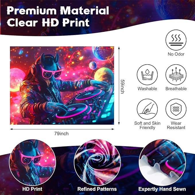 NYZE Horse Tapestry for Bedroom, Music Wall Tapestry, Party Decor Glow in the Dark Room Decor Tapestries, Cool Galaxy Planet Wall Hanging, Wall Hanging for Room Dorm 79in×59in