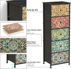 GiftGo Retro Dresser with Fabric Drawers Boho Mandala Flower Chest of Drawers Narrow Storage Tower for Small Spaces Gaps Bedroom Beautiful Nightstand Living Room Table (Mandala, 5 Drawers)