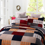 Secgo Velvet Queen Comforter Set for Bed - 100% Cotton Quilts Queen Size, Red, Black Bedspreads (90 * 98 Inch) with 2 Pillow Shams, Patchwork Reversible Lightweight Bedding