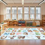 Kids Rugs for Playroom - 6x9 Feet ABC Alphabet Rug for Classroom Preschool Educational Learning Animals, Kids Room Rugs Toddler Nursery Kindergarten Decor, Blue