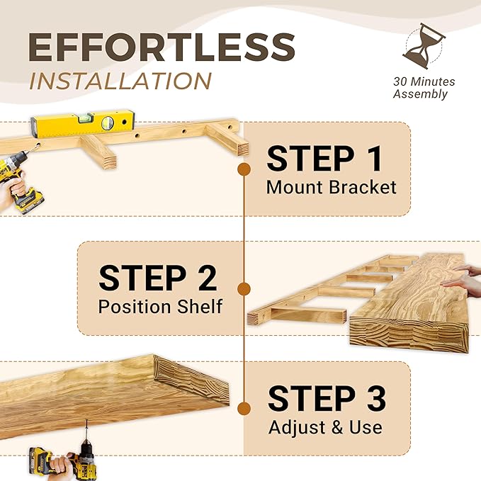 72'' Pine Wood Floating Shelf for Wall - Rustic Wall Mounted Wooden Shelf for Stylish Home Décor, Fireplace Mantel 72inch (Natural, 72x8x2) - 1pcs