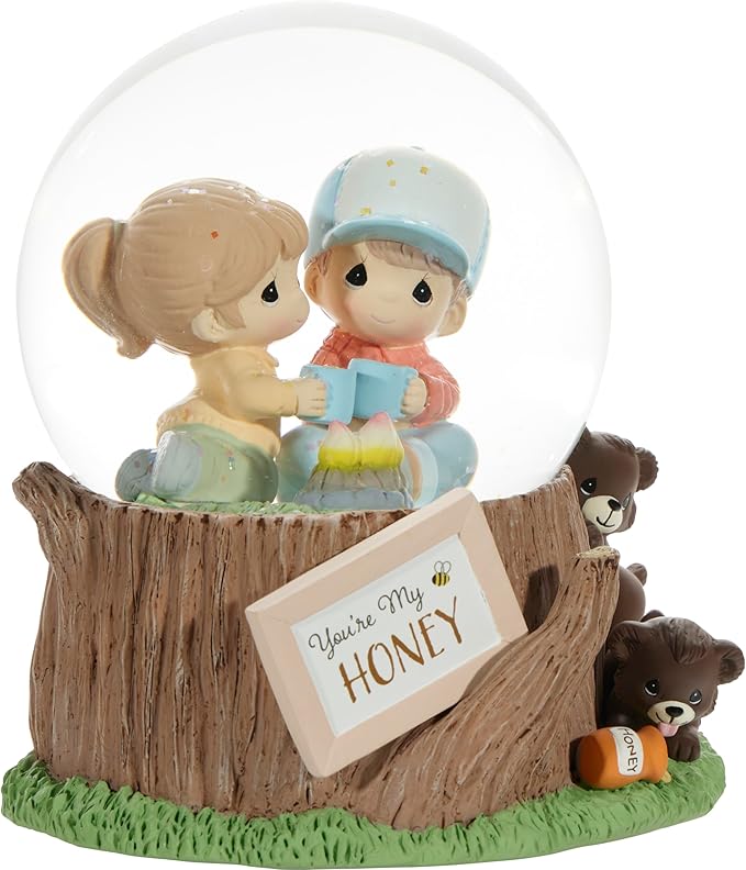 Precious Moments Couples Musical Snow Globe | You’re My Honey Resin/Glass Musical Snow Globe | Valentine's Day Gift | Plays Because I Love You | Hand-Painted