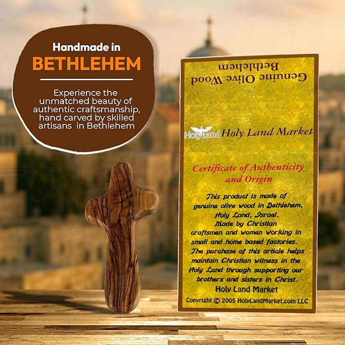 Holy Land Market Comfort/Holding Cross Also Known as Palm or Hand Cross With Velvet Bag And Two Certificates (4 Inches) (100)