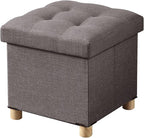 BRIAN & DANY Ottoman with Storage, Small Storage Ottoman for Dorm, Linen Folding Ottoman Foot Stool with Legs for Living Room and Bedroom, 15"x15"x15" - Brown