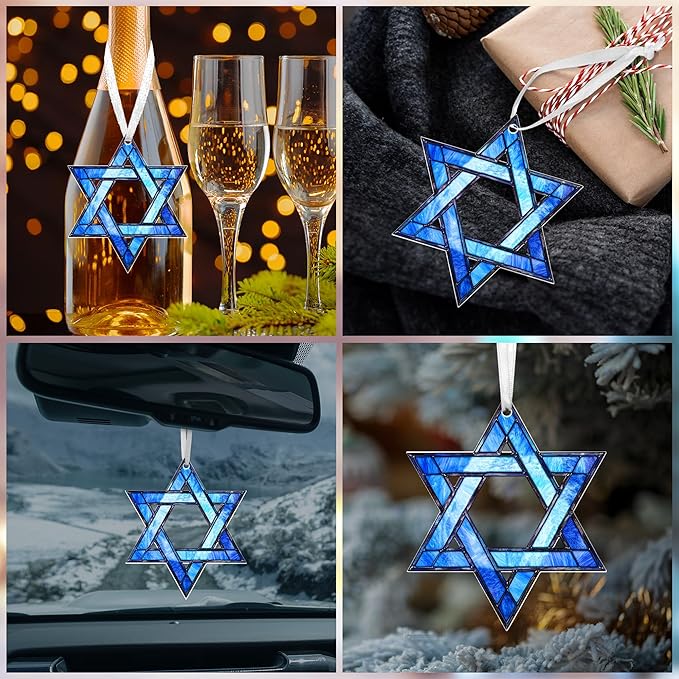 FLAGWIX Christmas Hanukkah Gifts for Women Men - Acrylic Christmas Ornament for Tree Decorations - Hamsa Hand Ornaments Decor, Star of David Tree Topper, Spiritual Religious Gifts for Mom Grandma