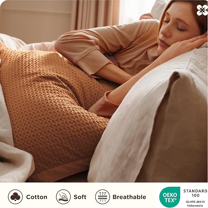 Bedsure Cotton Duvet Cover Queen - 100% Cotton Waffle Weave Hazel Duvet Cover Queen Size, GentleSoft™ and Breathable Bedding Set for All Season, 3 Pieces, 90"x90"
