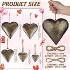 Frienda 8 Pcs Valentine's Day Metal Heart Indoor Outdoor Decorative Cow Bell Rustic Tibetan Inspired Meditation Wind Chime Bell with Jute Hanging Rope for DIY Craft Xmas Wall Decor(Bronze)