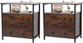 3 Wooden Drawers Nightstand, 27 Inch Wide Night Stand Set 2 with Charging Station and Adjustable Drawers, Small Dresser for Closet, Bedside Table for Living Room/Bedroom/Office, Retro Brown.