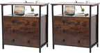 3 Wooden Drawers Nightstand, 27 Inch Wide Night Stand Set 2 with Charging Station and Adjustable Drawers, Small Dresser for Closet, Bedside Table for Living Room/Bedroom/Office, Retro Brown.