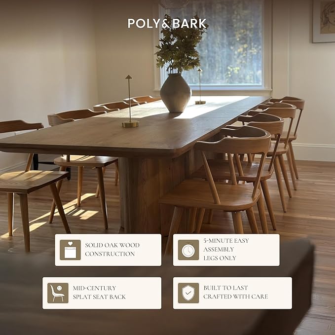 Poly & BARK Mid Century Modern Enzo Dining Chair Solid Oak Wood Set of 2