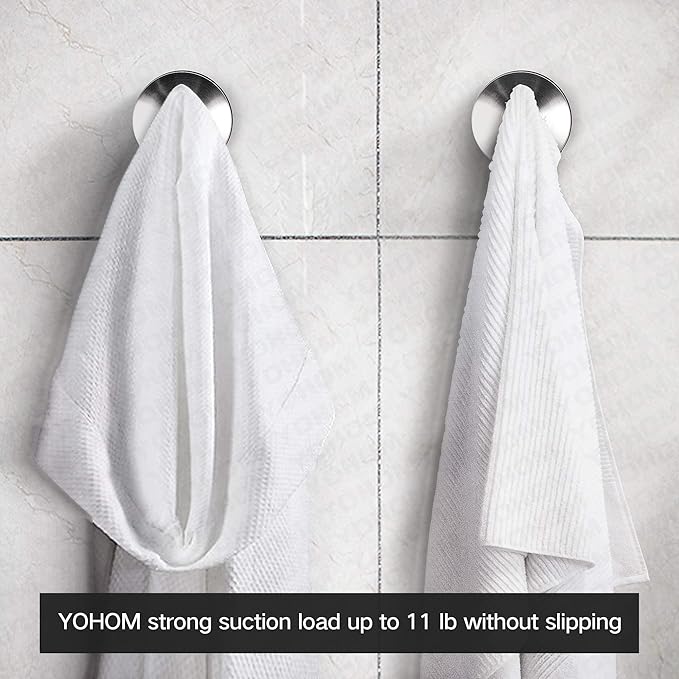 YOHOM Stainless Steel Vacuum Suction Cup Bathroom Shower Holders - Removable Towel Rack, Bathrobe and Loofah Hooks with Brushed Finish