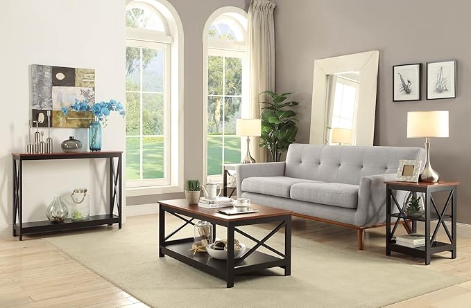 Convenience Concepts Oxford Coffee Table with Shelf, Cherry/Black
