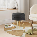 VECELO Round Vevlet Vanity Stool with Storage, 4 Metal Legs Vanity Seat with Anti-Slip Feet, Modern Vanity Chairs Footrest Furry Padded Seat, Space Saving, Easy to Clean for Makeup, Bedroom, Black