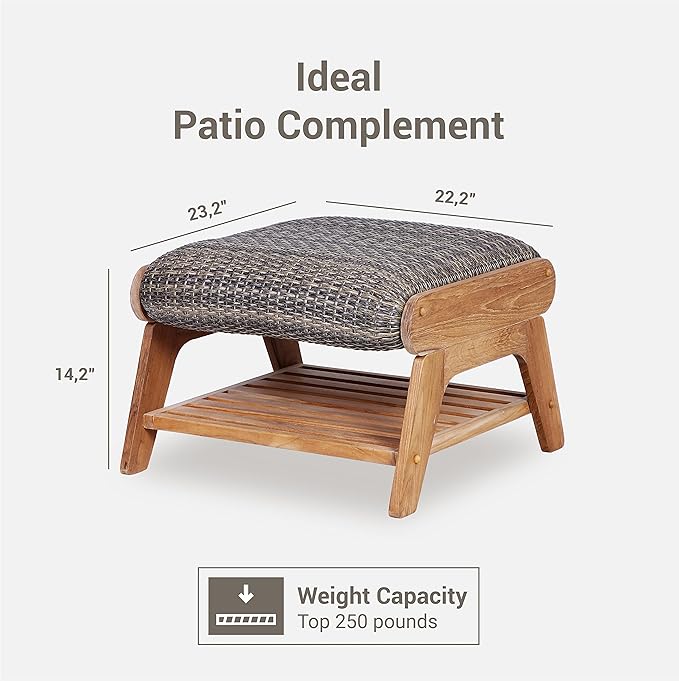 Cambridge Casual Auburn Teak Outdoor Ottoman, All Weather Padded Woven Seat
