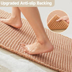 Waffle Runner Rug Bathroom, Long Boho Bathroom Rugs Non Slip Washable Super Absorbent Quick Dry Farmhouse Bath Decor, 60"x24" Light Peach