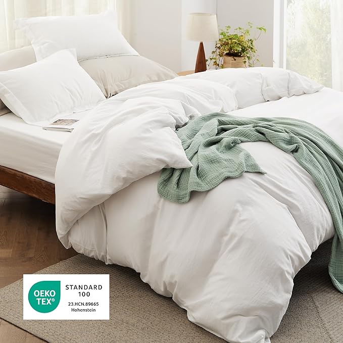 Bedsure Duvet Cover Full Size with Fitted Sheet - 4 Pieces Prewashed Cotton-Like Extra Soft Bedding Set, Includes 1 Duvet Cover 80x90 Inches with Zipper Closure, 2 Pillow Shams, 1 Fitted Sheet, White