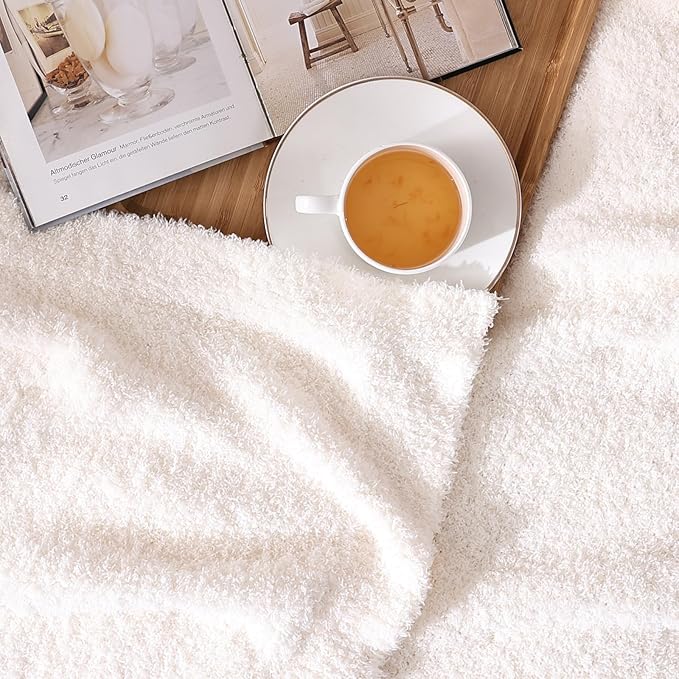 Panku Ultra Soft Cozy Knit Throw Blanket for Couch and Bed, Knitted Luxury Reversible Cozy Warm Fleece Blanket Throw, Plush Fluffy and Fuzzy Blankets for Gift (50x60inch, Cream)