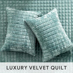 RECYCO Luxury Velvet Quilt Set King Size, Lightweight Velvet Comforter Set, Oversized Bedspread Coverlet Quilted Bedding Set, with 2 Matching Pillow Shams, for All Season, Aqua Green