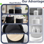 Royal Windsor Round Ottoman with Storage Set of 2,Vanity Stool with Storage for Bedroom, Ottoman Coffee Table,Small Velvet Foot Stool for Living Room, Black