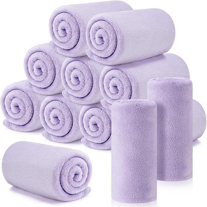 Tinideya 12 Pcs Flannel Fleece Throw Blanket Bulk 50 x 60 Inch Soft Fleece Blanket Warm Throw Blankets Coral Blankets for Couch Sofa Home Wedding Gifts Season (Lavender)