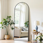 Full Length Mirror, 59"x18" Oversized Floor Mirror Freestanding, Full Body Mirror Floor Standing Mirrors with Stand, Hanging Mounted Mirrors for Bedroom Living Room, Black, Arched Style