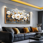 FUHAIHUA Large Wood Framed Wall Decor For Living Room Canvas Wall Art For Office Modern Wall Decorations For Bedroom White Flower Painting Farmhouse Pictures Artwork Room Home Decor 24x48 In