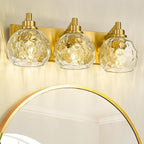 Bathroom Light Fixtures Over Mirror, 3-Light Brushed Gold Vanity Light with Clear Hammered Glass Globe Shade, Modern Sconces Wall Lighting Bedroom Hallway, VL200-BG-3