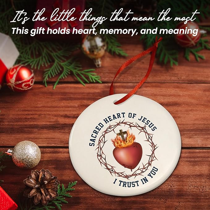 FLAGWIX Christmas Christian Gifts for Women Men - Sacred Heart Ceramic Christmas Ornaments 2025 for Xmas Decorations - Religious Gifts for Women, Religious Ornaments, Spiritual Christian Gift Ideas