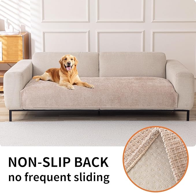HAOMAIJIA Pet Couch Covers for Sofa Waterproof Couch Cover for Dogs Chenille Non Slip Sofa Covers Washable for 3 Cushion Couch Furniture Protector (Khaki, 36.5" x 82" 1 Pack)