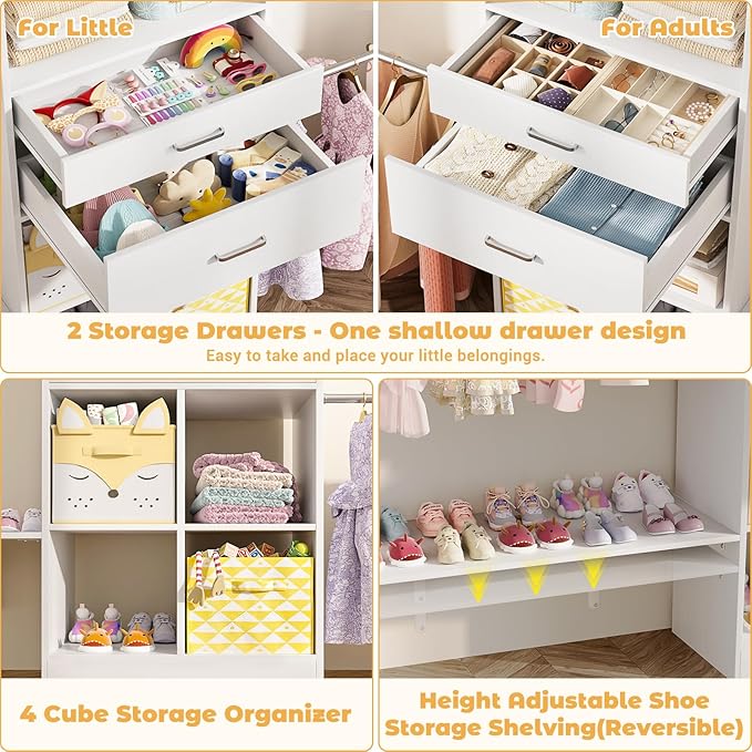 Armocity 8FT Closet System, 96 inches Closet Organizer System with Drawers, Closet Systems for Walk-in Closet, Built in, White