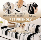 HAOMAIJIA Boho Couch Covers for Sofa, Waterproof Couch Cover for Dogs Soft Chenille Jacquard Non Slip Sofa Covers for Pets Washable Couch Protector (Black, 36.5" x 82" 1 Pack)