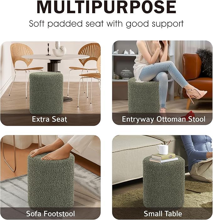 Get Set Style Modern Round Ottoman with Soft Padded Seat, Multifunctional Vanity Stool for Makeup, Upholstered Footrest Stool Ottoman Foot Stool for Living Room, Bedroom