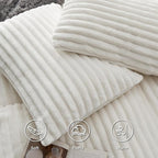 Bedsure Fluffy Duvet Cover Set - Ultra Soft Plush Shaggy Comforter Cover King Size, Warm Flannel Fleece Bed Sets for Winter, 3 Pieces (Striped Pattern, Coconut White)