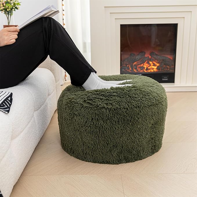 Floor Pouf- No Filler Foot Rest Stool with Storage, Bean Bag Style Cover for Living Room & Bedroom Dark Green