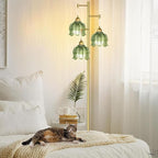 Gold Floor Lamp for Living Room Bedroom,3 Lights Modern Floor Lamps with Unique Green Glass Shades,68IN Mid Century Tall Standing Lamp,Vintage Tree Floor Lamp for Corner Office Reading Bulb Included