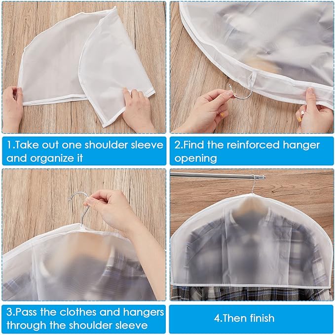 Patelai 100 Pcs Shoulder Covers for Hanging Clothes 24 x 12 x 2 Inches Plastic Garment Dust Covers Protectors with 2" Gusset for Closet Storage Suit, Coats, Jackets, Dress Closet Storage