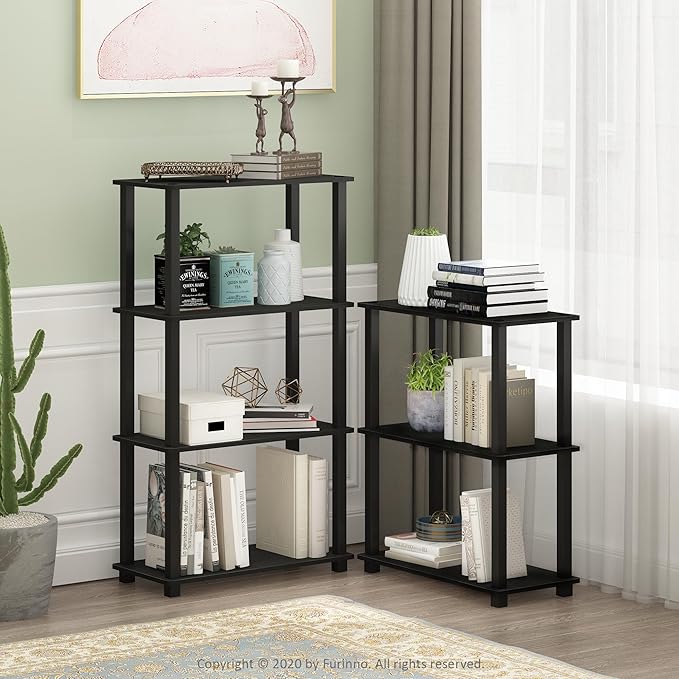 Furinno TURN-S-TUBE Storage Shelves, 3-Tier Book Shelf, Corner Shelf, Toolless Open Shelves, for Organization and Storage, Living Room, Garage, Home Office, Espresso